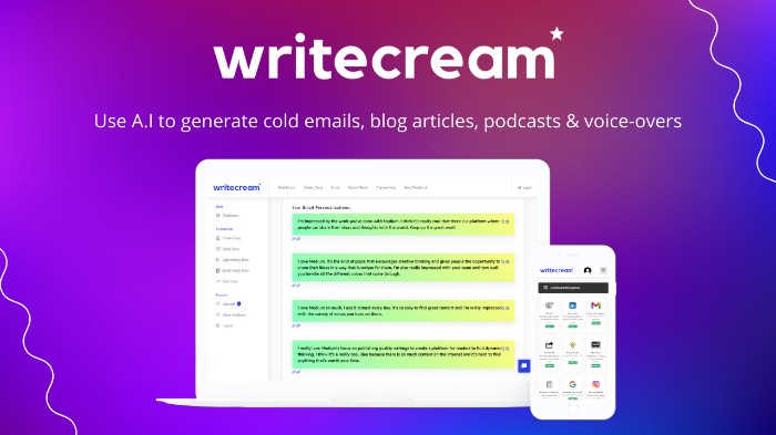 ad copy generator - writecream homepage screenshot